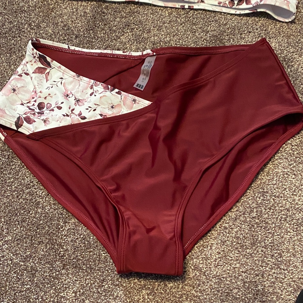Elegant Floral Burgundy Swim Bottoms